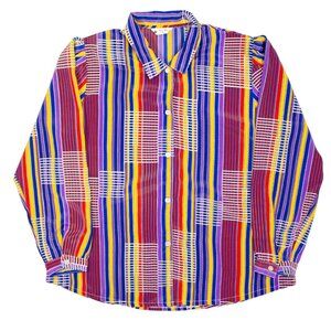 Vintage 70s Sun Hung Colorful Striped Pattern Button Up Blouse Shirt Large